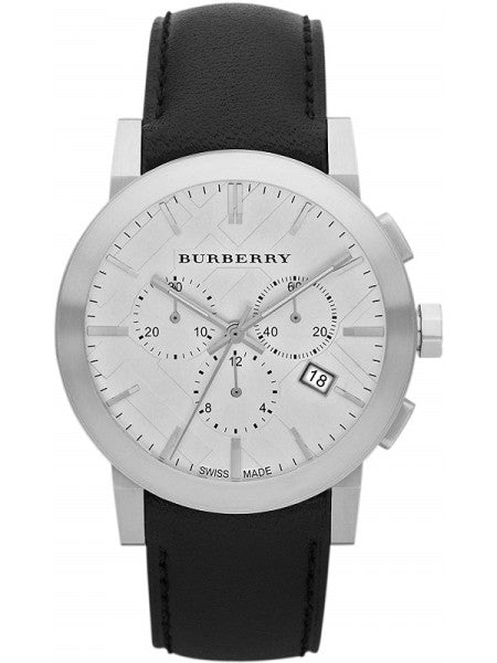  Shop Authentic Burberry The City Chronograph White Dial Black Leather Strap Watch for Men - BU9355 - Luxxuri