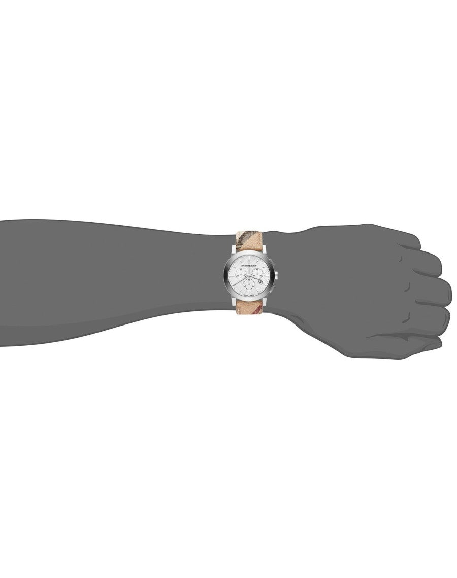  Shop Authentic Burberry The City Chronograph White Dial Haymarket Leather Strap Watch For Men - BU9360 - Luxxuri