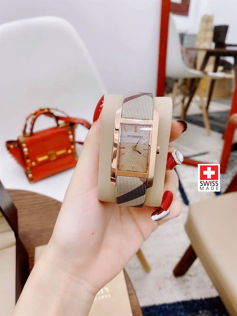  Shop Authentic Burberry The Pioneer Rose Gold Dial Haymarket Brown Leather Strap Watch for Women - BU9408 - Luxxuri