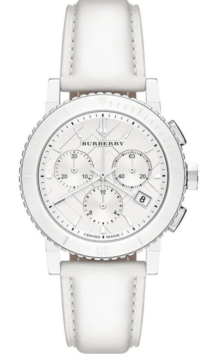  Shop Authentic Burberry City Chronograph White Dial White Leather Strap Watch For Women - BU9701 - Luxxuri