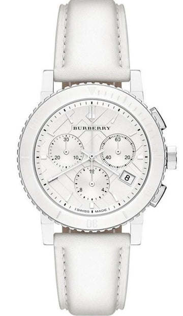  Shop Authentic Burberry City Chronograph White Dial White Leather Strap Watch For Women - BU9701 - Luxxuri