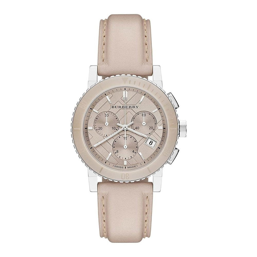  Shop Authentic Burberry The City Chronograph Rose Gold Dial Beige Leather Strap Watch For Women - BU9702 - Luxxuri