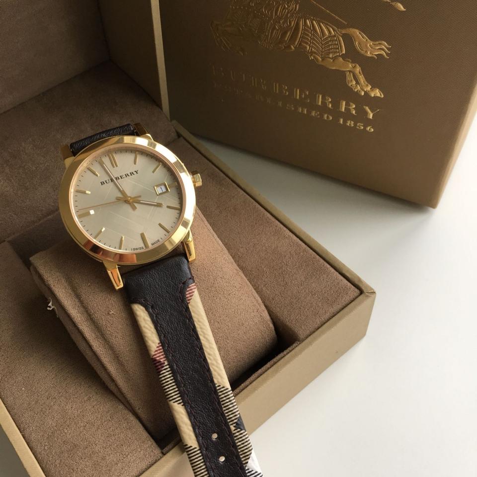  Shop Authentic Burberry The City Gold Dial Black Leather Strap Watch for Men - BU9032 - Luxxuri