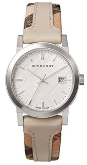  Shop Authentic Burberry The City White Dial Beige Leather Strap Watch for Women - BU9132 - Luxxuri