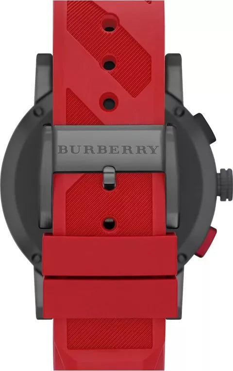  Shop Authentic Burberry The City Chronograph Black Dial Red Rubber Strap Watch For Men - BU9805 - Luxxuri