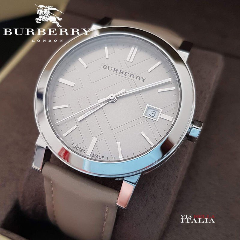  Shop Authentic Burberry The City Silver Dial Beige Leather Strap Unisex Watch - BU9010 - Luxxuri