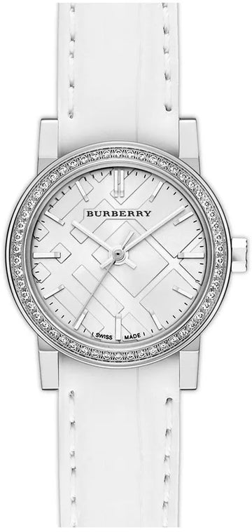  Shop Authentic Burberry The City White Diamonds Dial White Leather Strap Watch for Women - BU9221 - Luxxuri