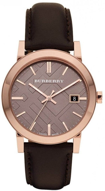  Shop Authentic Burberry The City Grey Dial Brown Leather Strap Unisex Watch - BU9755 - Luxxuri