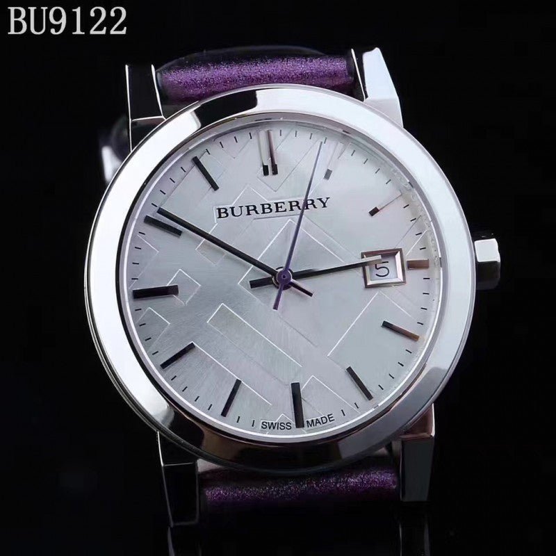  Shop Authentic Burberry The City Silver Dial Purple Leather Strap Watch for Women - BU9122 - Luxxuri