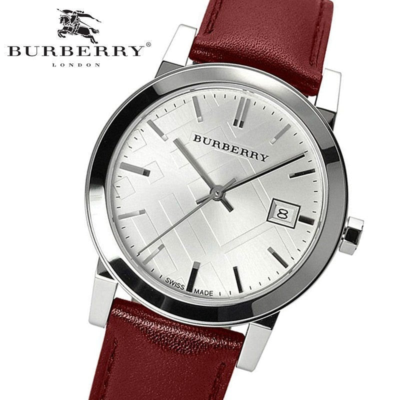  Shop Authentic Burberry The City Silver Dial Red Leather Strap Watch for Women - BU9129 - Luxxuri