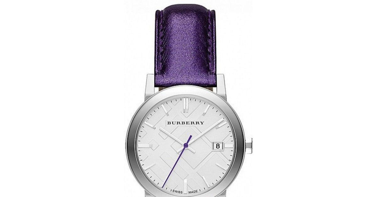  Shop Authentic Burberry The City Silver Dial Purple Leather Strap Watch for Women - BU9122 - Luxxuri
