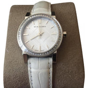  Shop Authentic Burberry The City White Diamonds Dial White Leather Strap Watch for Women - BU9221 - Luxxuri
