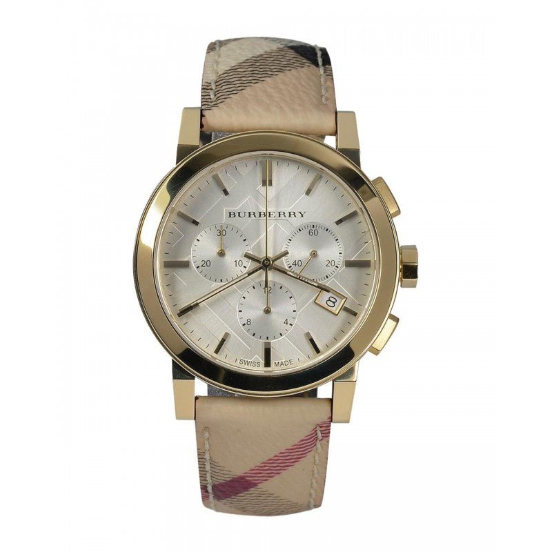  Shop Authentic Burberry The City White Dial Haymarket Beige Leather Strap Watch for Women - BU9752 - Luxxuri