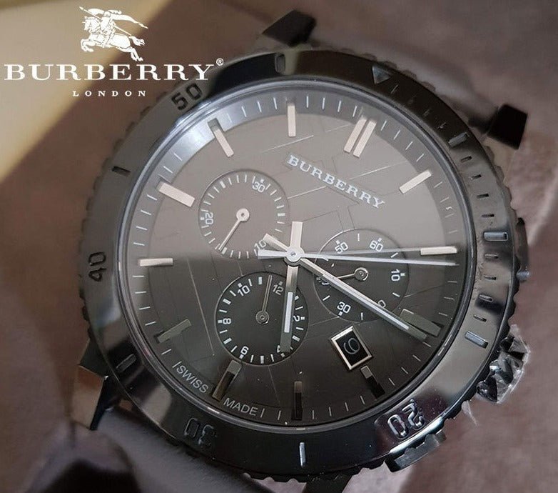  Shop Authentic Burberry The City Chronograph Ion Plated Grey Dial Grey Leather Strap Watch for Men - BU9384 - Luxxuri