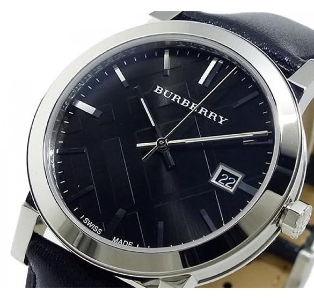  Shop Authentic Burberry The City Black Dial Black Leather Strap Watch for Men - BU9009 - Luxxuri