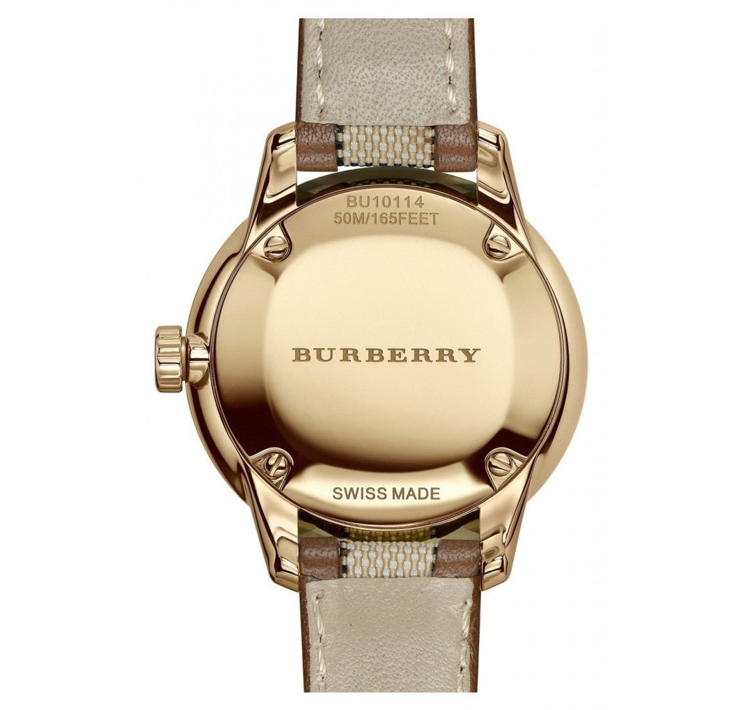  Shop Authentic Burberry The Classic Gold Dial Brown Leather Strap Watch for Women - BU10114 - Luxxuri