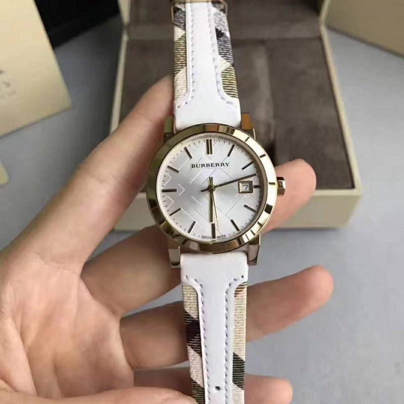  Shop Authentic Burberry The City White Dial White Leather Strap Watch for Women - BU9110 - Luxxuri
