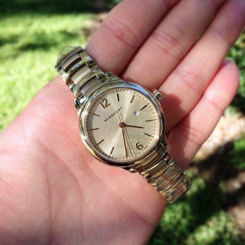  Shop Authentic Burberry The Classic Champagne Dial Gold Steel Strap Watch for Women - BU10109 - Luxxuri
