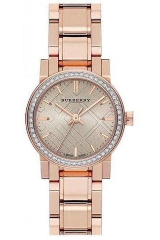  Shop Authentic Burberry The City Diamonds Rose Dial Rose Gold Steel Strap Watch for Women - BU9225 - Luxxuri