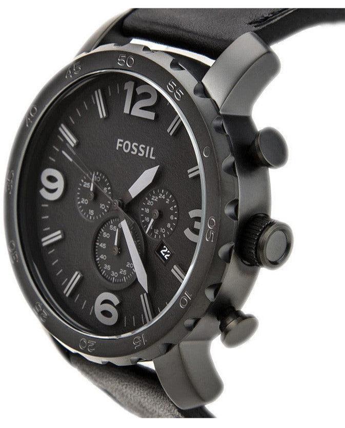  Shop Authentic Fossil Nate Chronograph Black Dial Black Leather Strap Watch for Men - JR1354 - Luxxuri