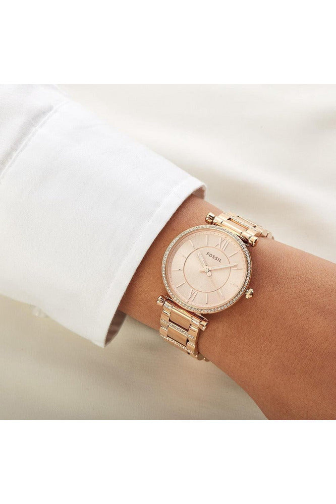  Shop Authentic Fossil Carlie Rose Gold Dial Rose Gold Steel Strap Watch for Women - ES4301 - Luxxuri