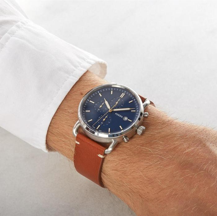  Shop Authentic Fossil The Commuter Blue Dial Brown Leather Strap Watch for Men - FS5401 - Luxxuri