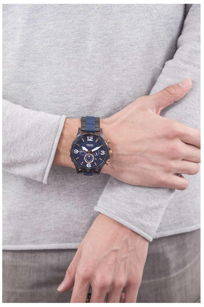  Shop Authentic Fossil Nate Chronograph Blue Dial Two Tone Steel Strap Watch for Men - JR1494 - Luxxuri