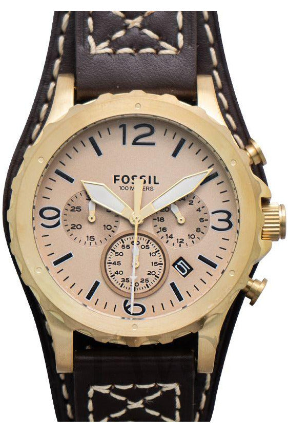  Shop Authentic Fossil Nate Chronograph Gold Dial Brown Leather Strap Watch for Men - JR1495 - Luxxuri