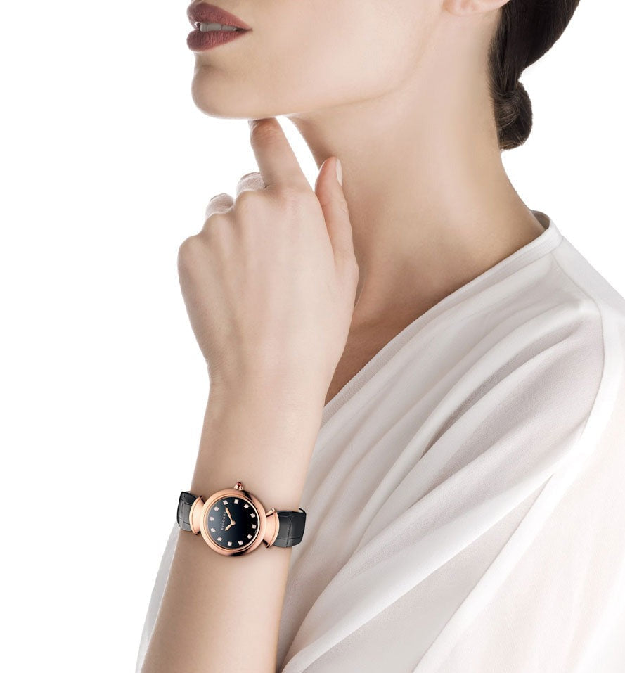  Shop Authentic Bvlgari Divas Dream Quartz Diamonds Black Dial Black Leather Strap Watch for Women - DREAM102841 - Luxxuri