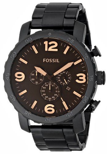  Shop Authentic Fossil Nate Chrongraph Ion Plated Black Dial Black Steel Strap Watch for Men - JR1356 - Luxxuri