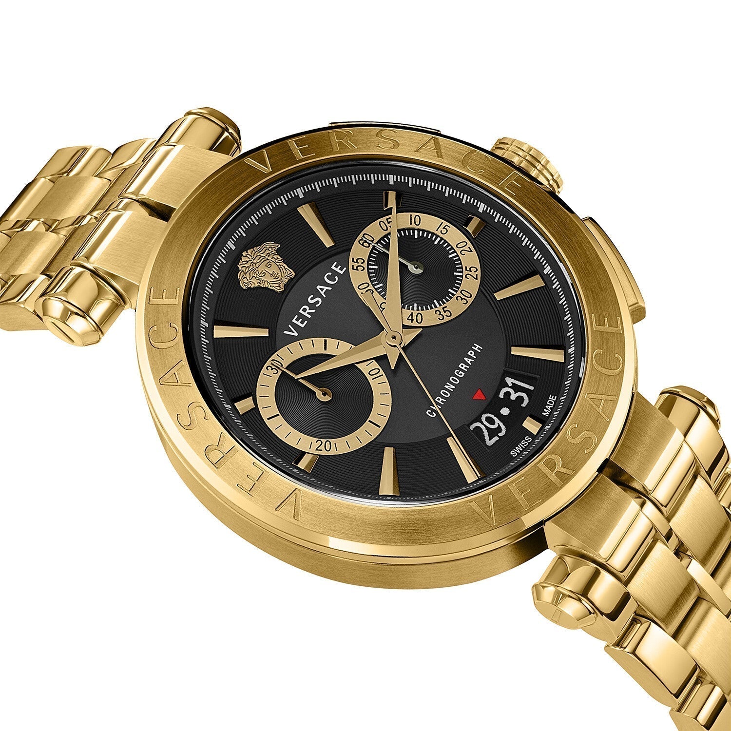  Shop Authentic Versace Aion Chronograph Black Dial Gold Steel Strap Watch For Men - VE1D01721 - Luxxuri
