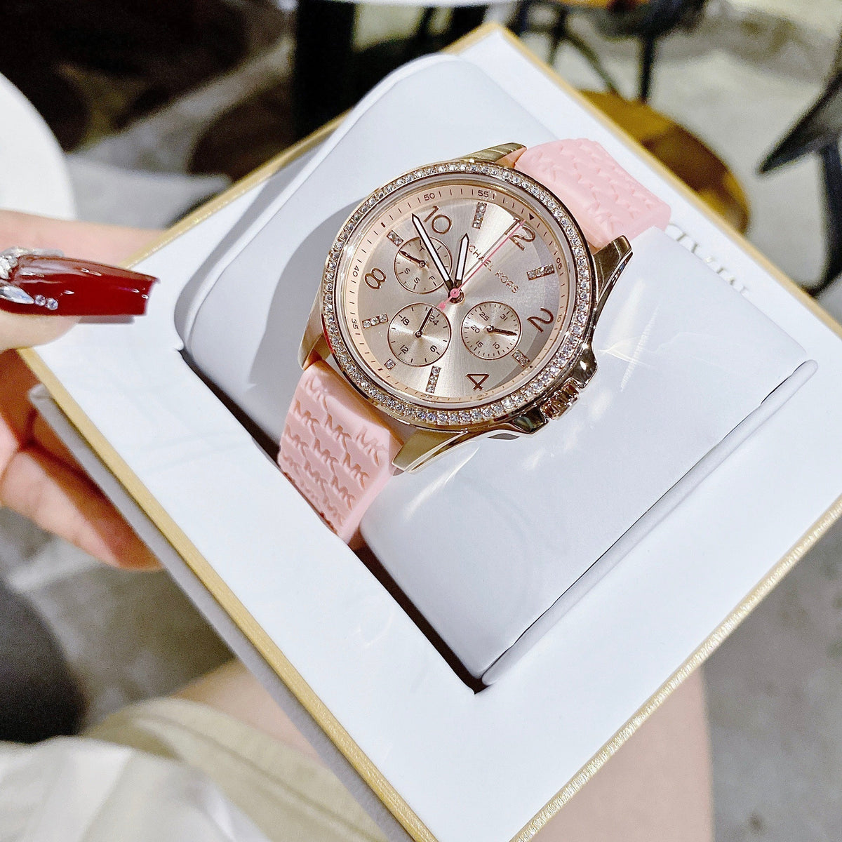  Shop Authentic Michael Kors Mini Pilot Quartz Rose Gold Dial Pink Silicone Strap Watch For Women - MK7375 - Luxxuri