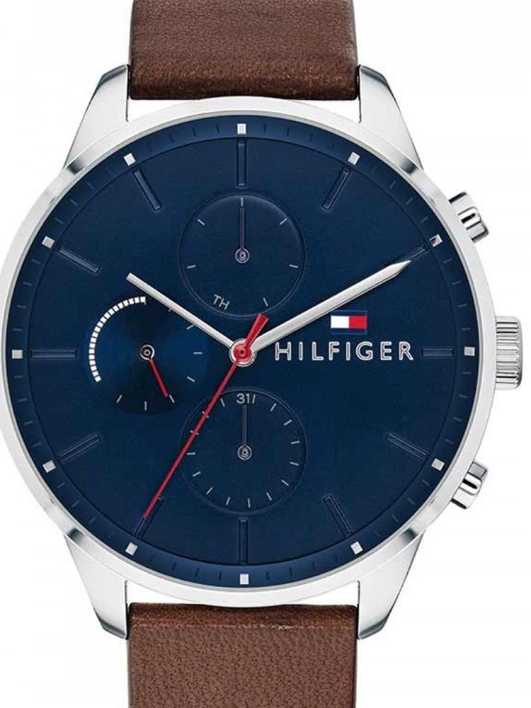  Shop Authentic Tommy Hilfiger Chase Chronograph Grey Dial Brown Leather Strap Watch For Men - 1791487 - Luxxuri