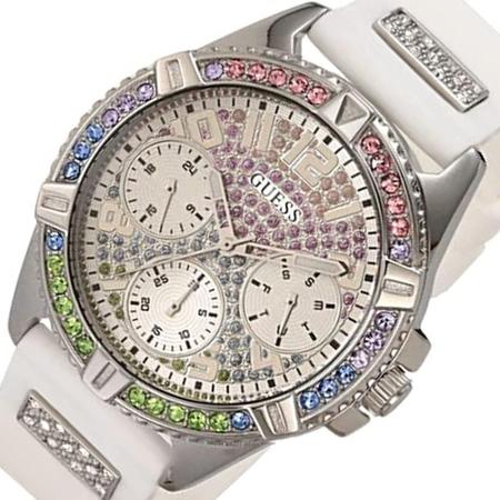  Shop Authentic Guess Frontier Diamonds Silver Dial White Rubber Strap Watch for Women - GW0045L1 - Luxxuri
