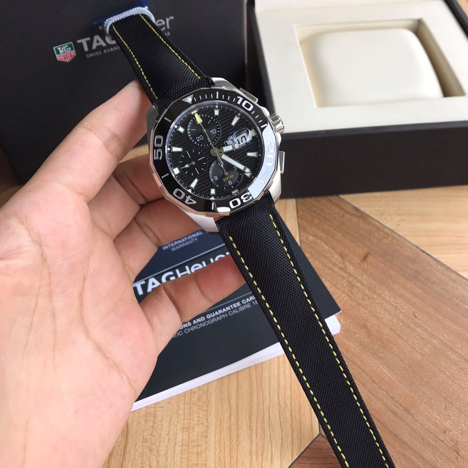  Shop Authentic Tag Heuer Aquaracer Automatic Chronograph Black Dial Black Nylon Strap Watch for Men - CAY211A.FC6361 - Luxxuri