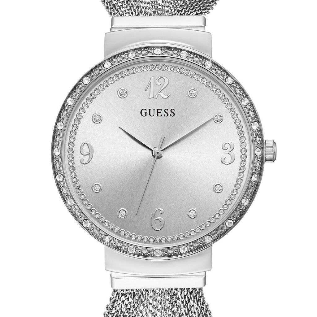  Shop Authentic Guess Chiffon Silver Dial Silver Mesh Bracelet Watch For Women - W1083L1 - Luxxuri
