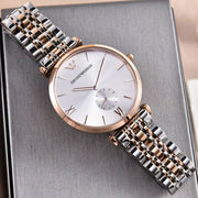 Shop Authentic Emporio Armani Retro Silver Dial Two Tone Steel Strap Watch For Men - AR1677 - Luxxuri