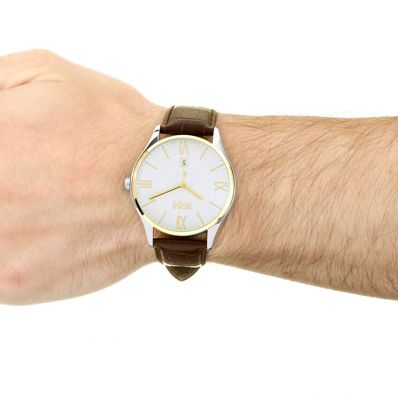  Shop Authentic Hugo Boss Classic White Dial Brown Leather Strap Watch for Men - 1513486 - Luxxuri