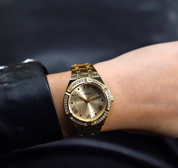  Shop Authentic Guess Cosmo Diamonds Gold Dial Gold Steel Strap Watch For Women - GW0033L2 - Luxxuri