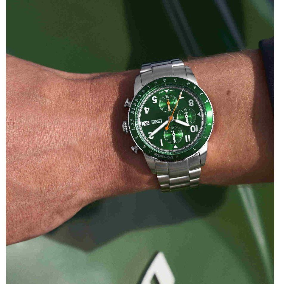  Shop Authentic Fossil Sport Tourer Chronograph Green Dial Silver Steel Strap Watch for Men - FS6048 - Luxxuri
