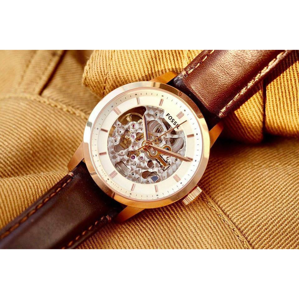  Shop Authentic Fossil Townsman Automatic Skeleton White Dial Brown Leather Strap Watch for Men - ME3078 - Luxxuri