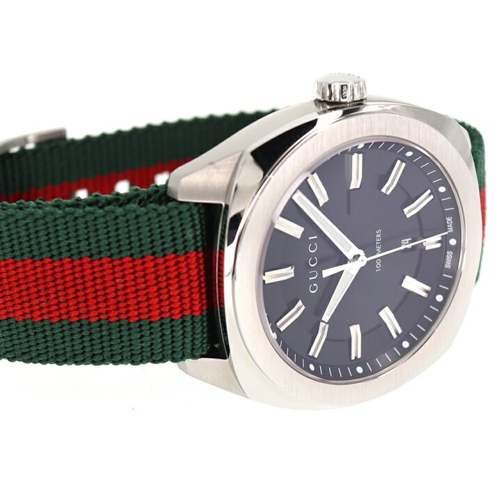 Shop Authentic Gucci GG2570 Quartz Black Dial Green & Red Nylon Strap Watch For Men - YA142305 - Luxxuri