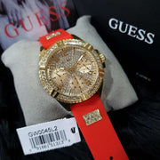  Shop Authentic Guess Frontier Diamonds Gold Dial Red Rubber Strap Watch for Women - GW0045L2 - Luxxuri