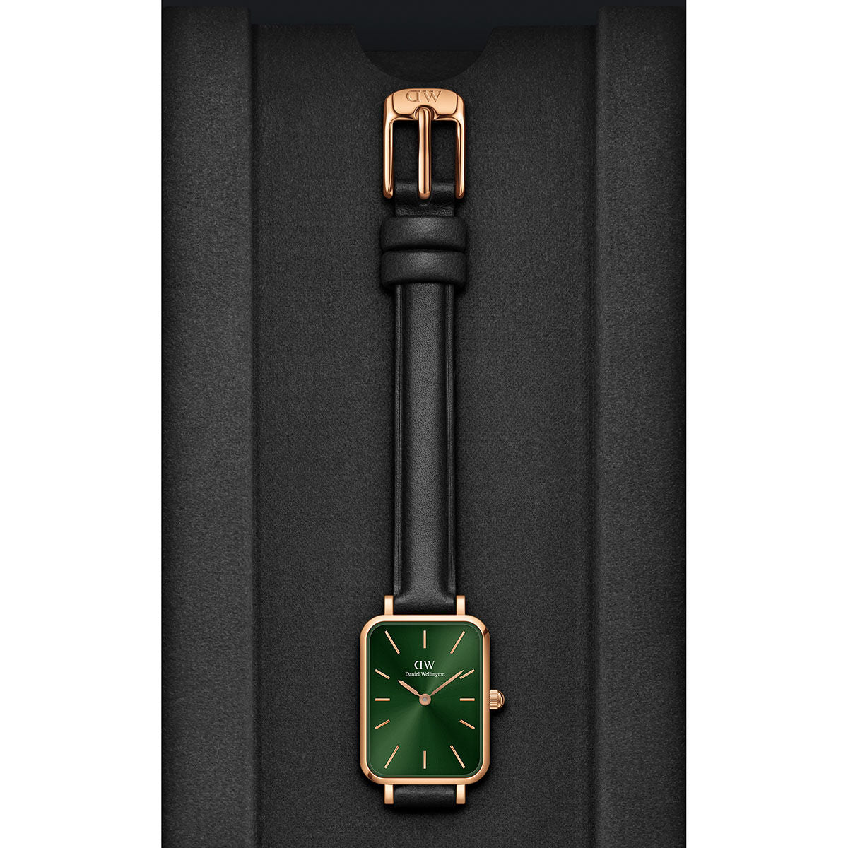  Shop Authentic Daniel Wellington Quadro Pressed Melrose Emerald Green Dial Black Leather Strap Watch For Women - DW00100446 - Luxxuri