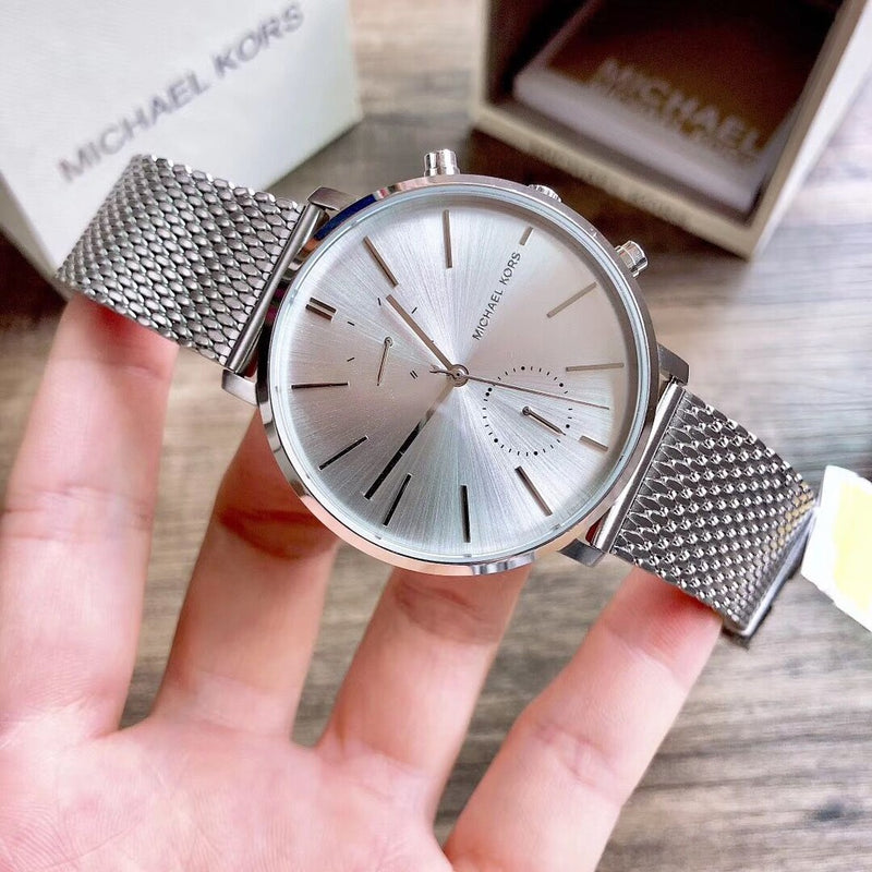  Shop Authentic Michael Kors Jaryn Silver Dial Silver Mesh Bracelet Watch for Men - MK8541 - Luxxuri