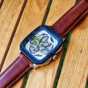  Shop Authentic Fossil Inscription Automatic Skeleton Blue Dial Brown Leather Strap Watch for Men - BQ2571 - Luxxuri