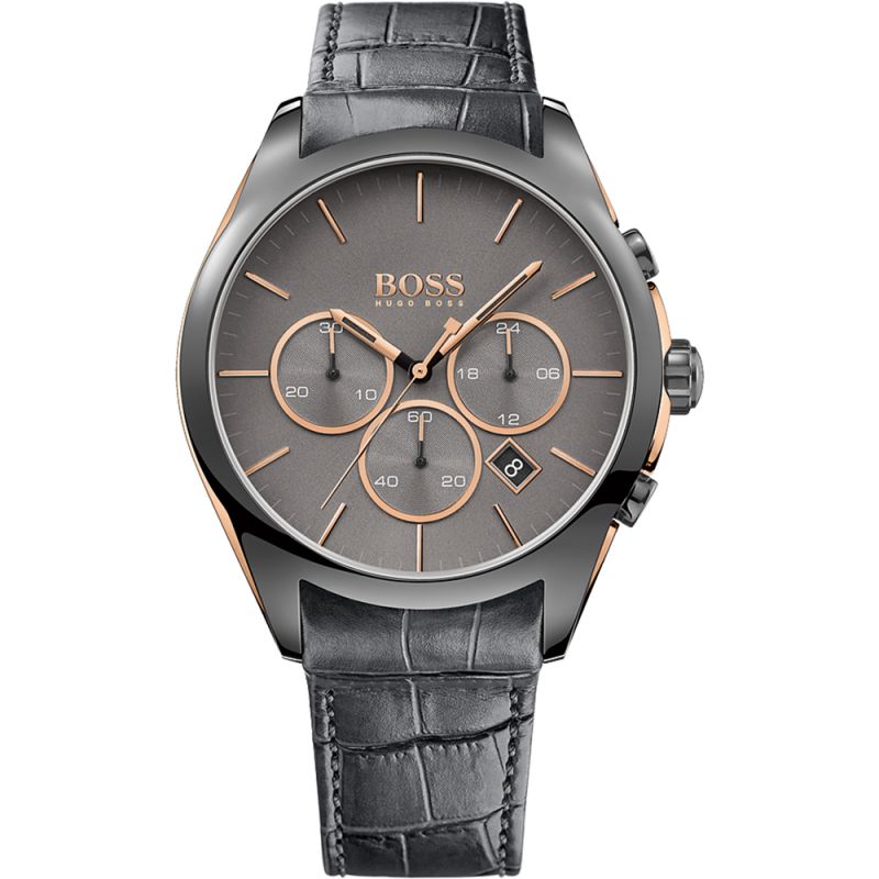  Shop Authentic Hugo Boss Onyx Grey Dial Black Leather Strap Watch for Men - 1513366 - Luxxuri