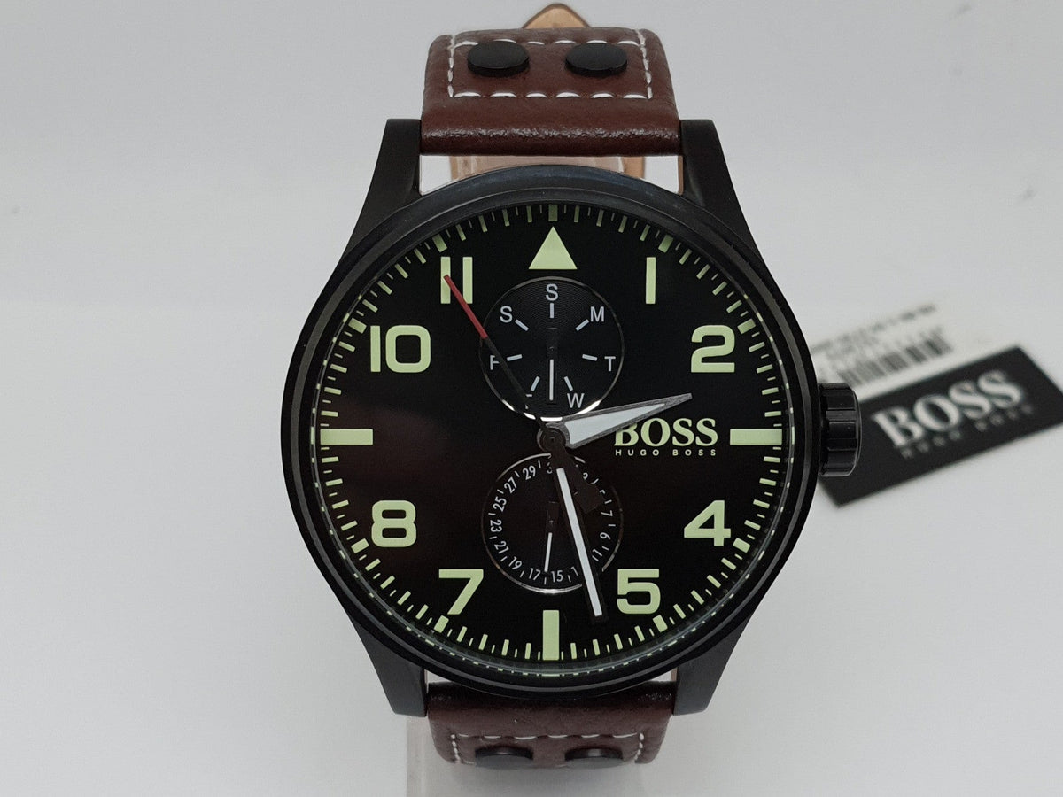  Shop Authentic Hugo Boss Aeroliner Maxx Black Dial Brown Leather Strap Watch For Men - 1513079 - Luxxuri