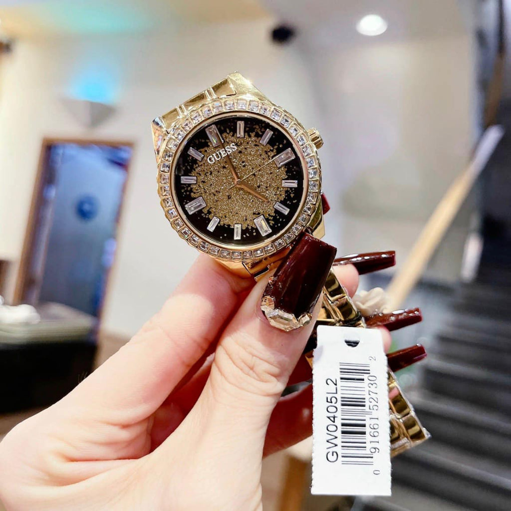  Shop Authentic Guess Night Life Diamonds Black Dial Gold Steel Strap Watch for Women - GW0405L2 - Luxxuri