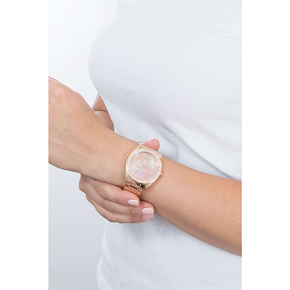  Shop Authentic Guess G Twist Diamonds Rose Gold Dial Rose Gold Steel Strap Watch For Women - W1201L3 - Luxxuri
